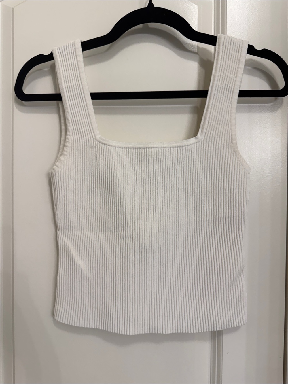 Square Neck Ribbed White Tank Top